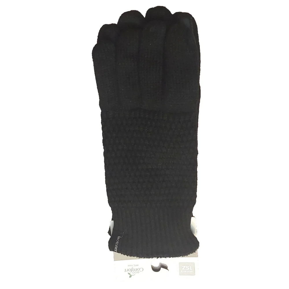 Isotoner Signature Black Textured Knit Water-Repellent Gloves Sz One Size